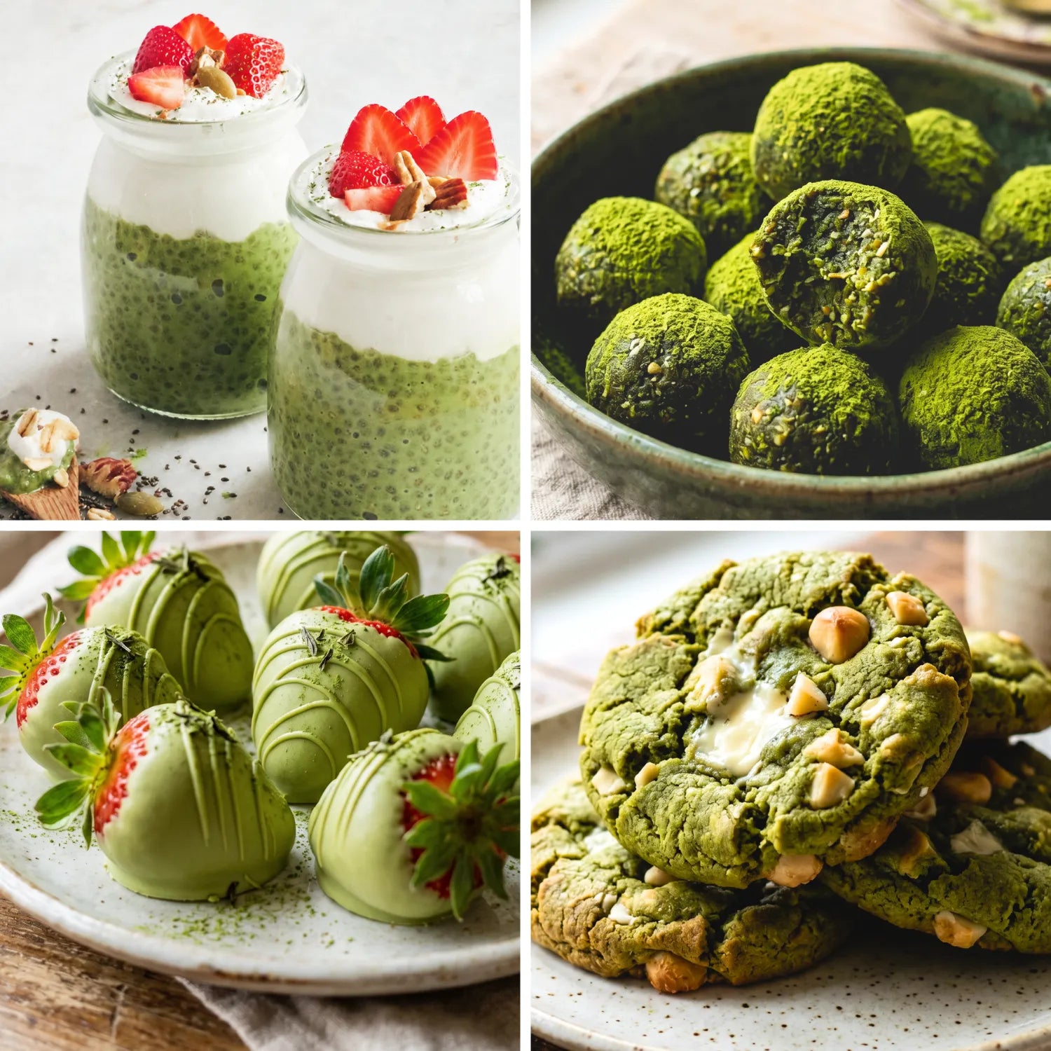 Collage met vier matcha-recepten