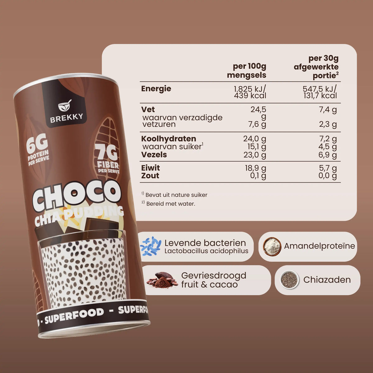BREKKY Chia Pudding Choco ingrediënten