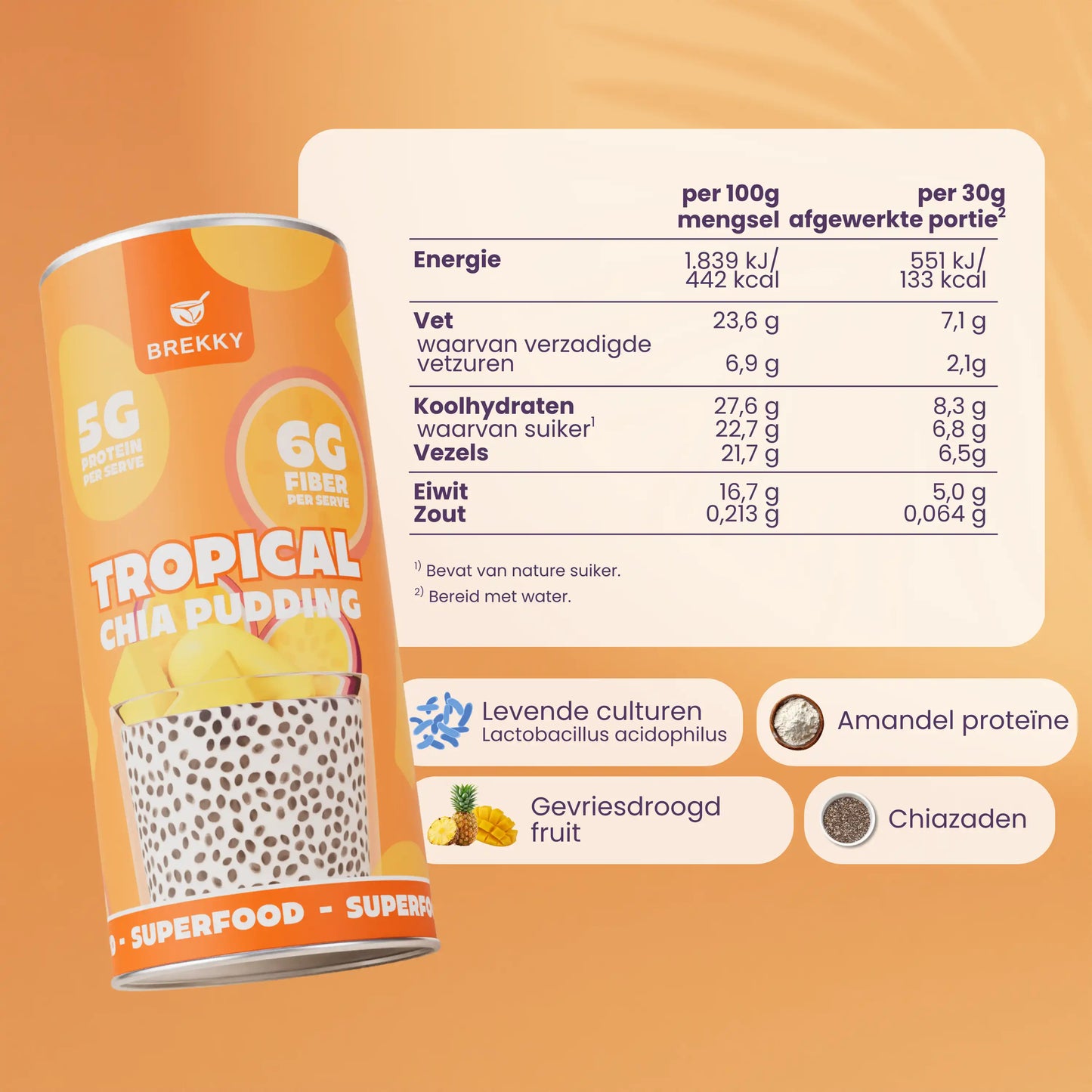 BREKKY Chia Pudding Tropical ingrediënten