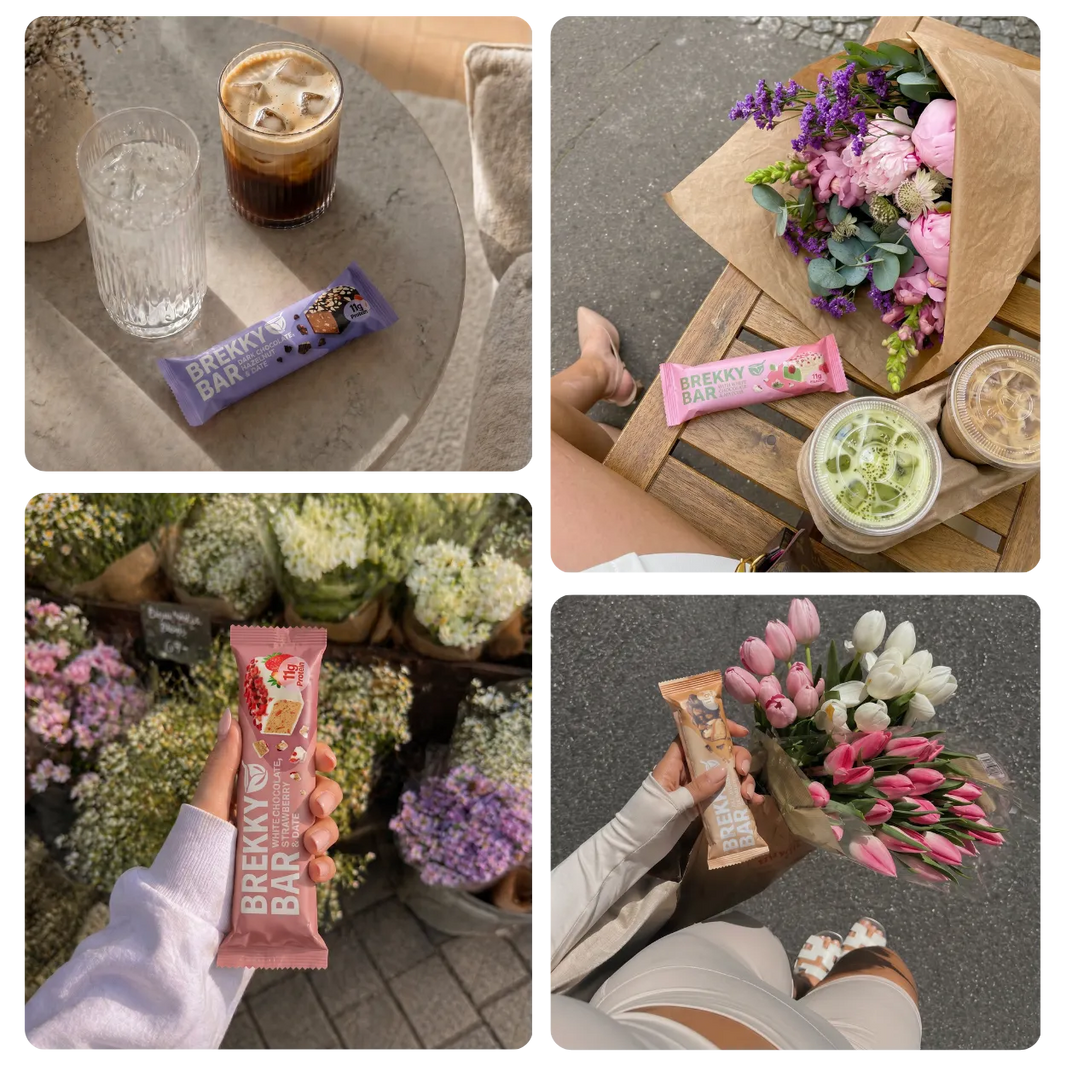 Collage van verschillende soorten Brekky Bars in het dagelijks leven