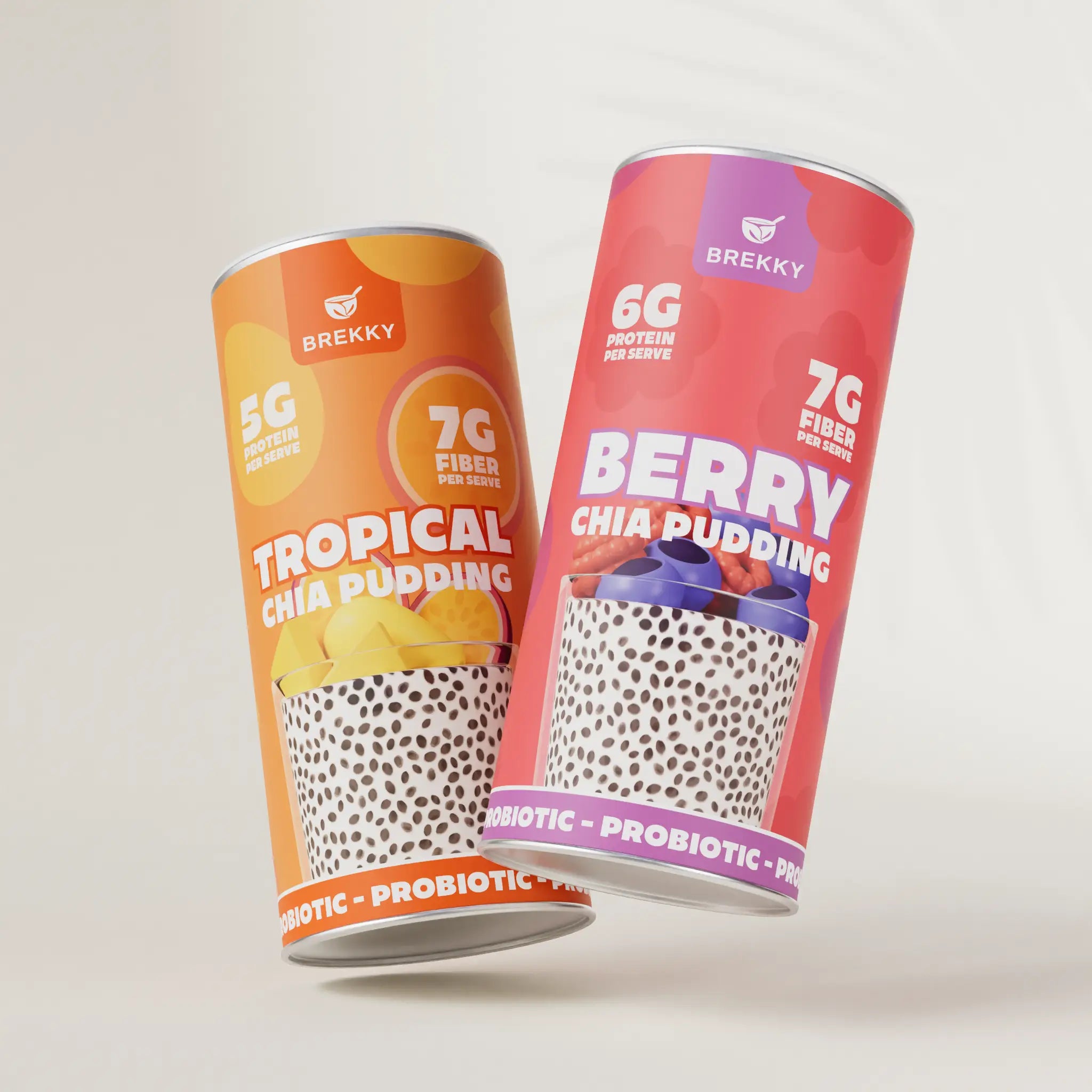 BREKKY Chia-pudding Tropical en Berry in blikjes