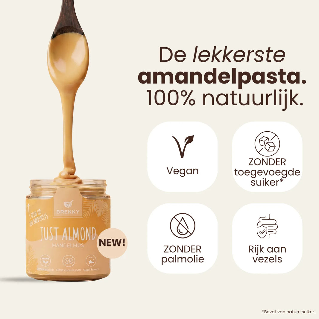 BREKKY amandelpasta. Just Almond Spread USPs