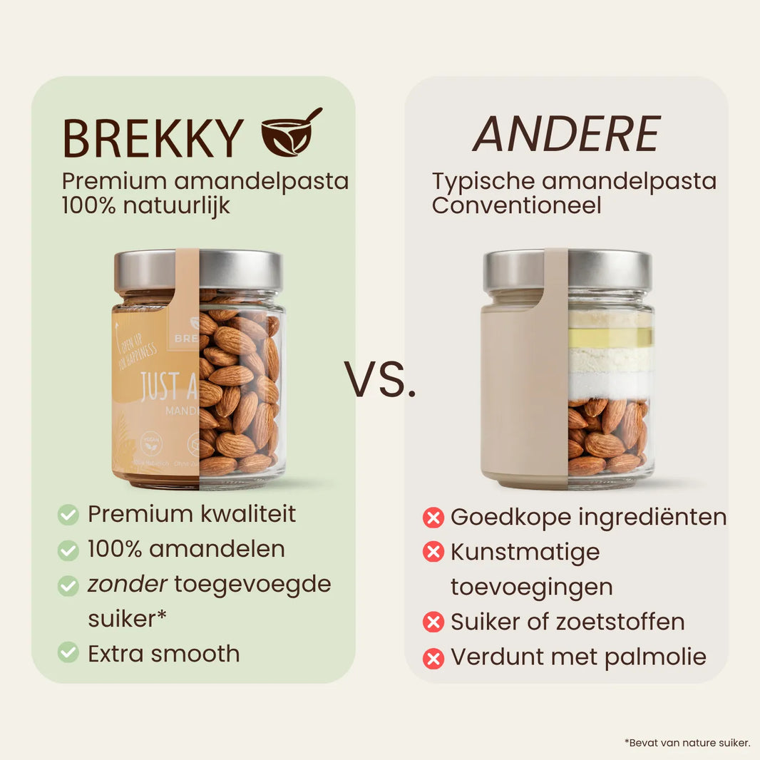 BREKKY amandelpasta. Just Almond vs andere