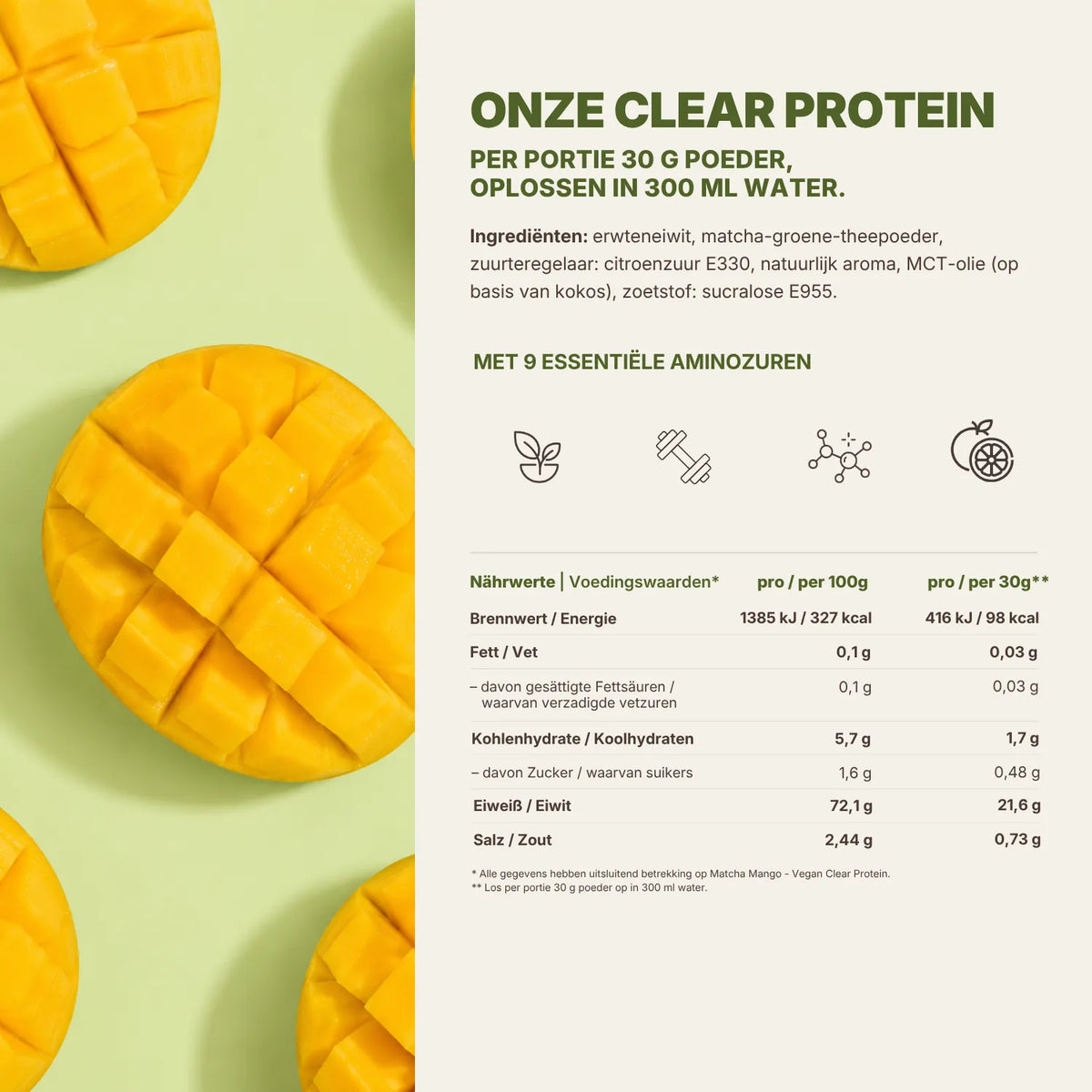 BREKKY Matcha Mango - Vegan Clear Protein ingrediënten