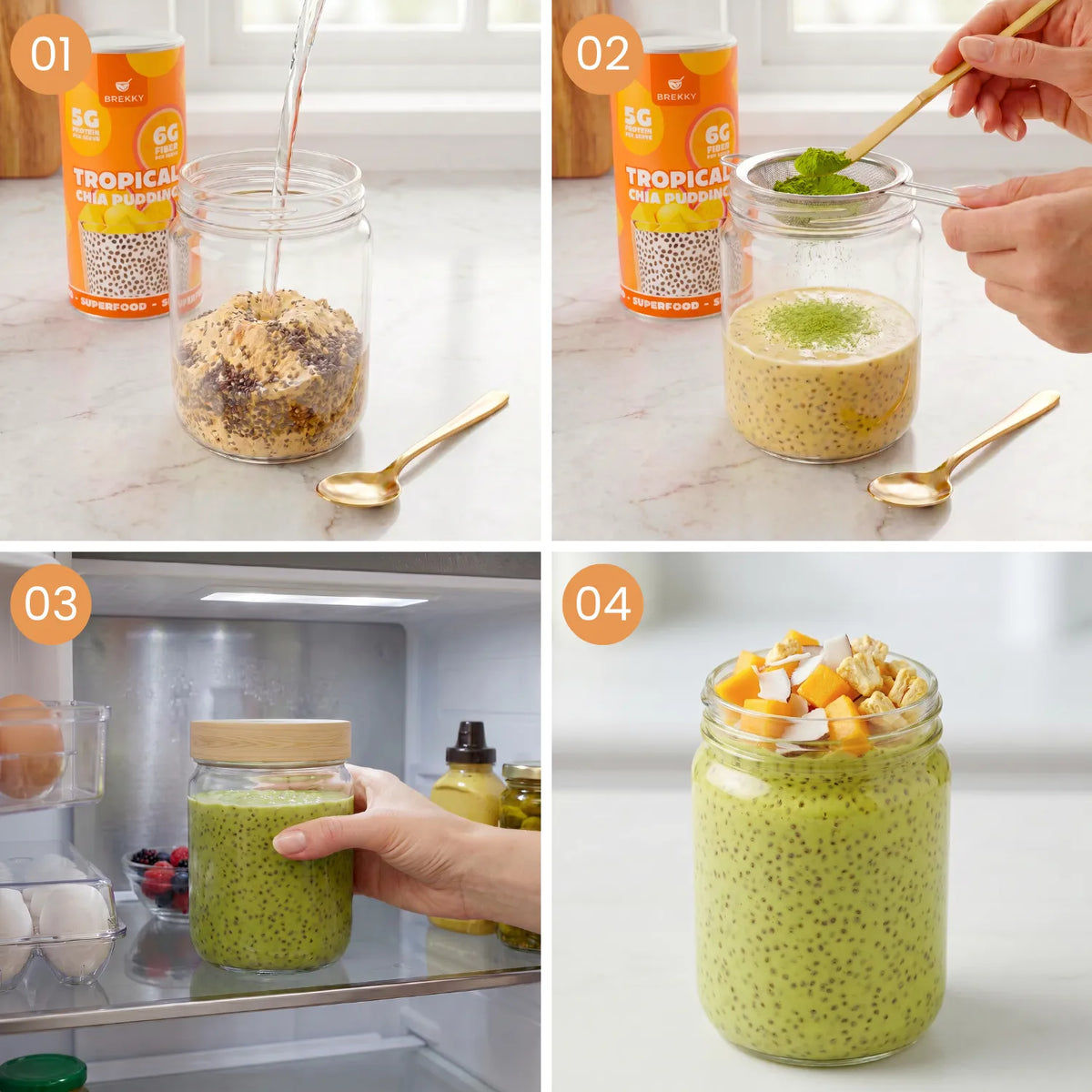 Bereiding van tropische chia-pudding in vier stappen