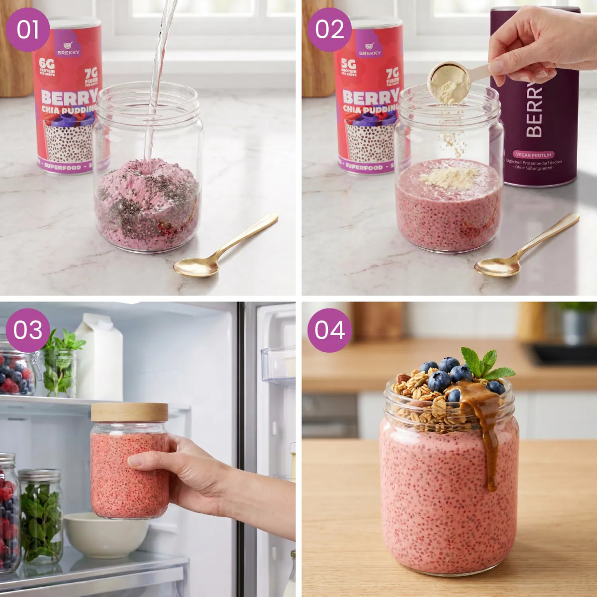 Bereiding van Berry Chia-pudding in vier stappen
